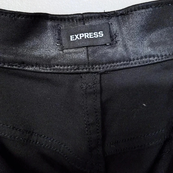 Express Black Faux Leather Wax Soft Lightweight Flare Super High Rise Jeans - Picture 10 of 14